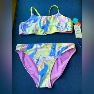 (SOLD) NWT Girls Two Piece Reversible Swim suit, Size Large